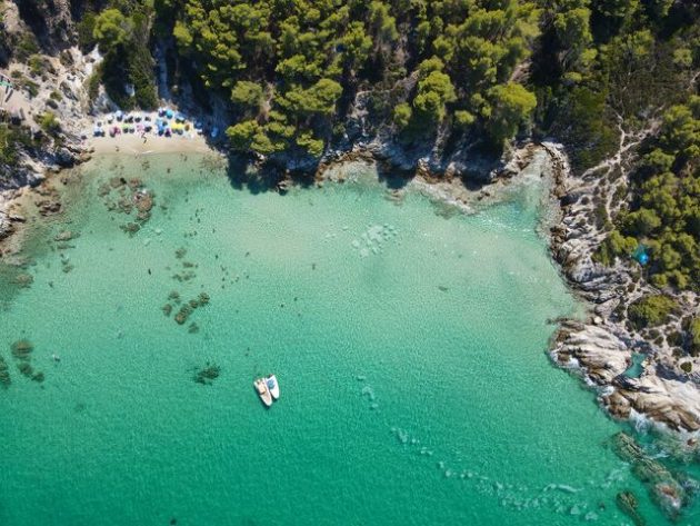 Aerial photo of a bay in Greece