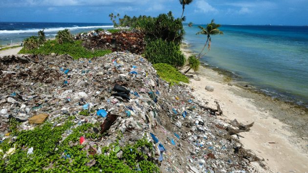 Landfill on beach - from visit for launch National Action Plan to Tackle Plastic Pollution in Tuvalu