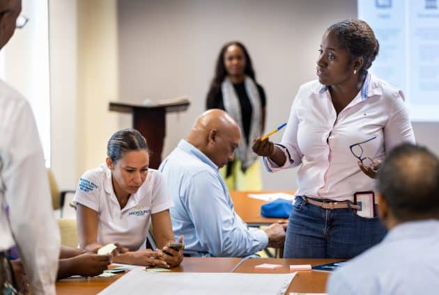 policy implementation in SIDS - workshop of government and NGO officials working around a table